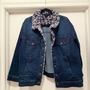 Y2K Faux Fur lined denim jacket women’s size 1X animal print cheetah girls